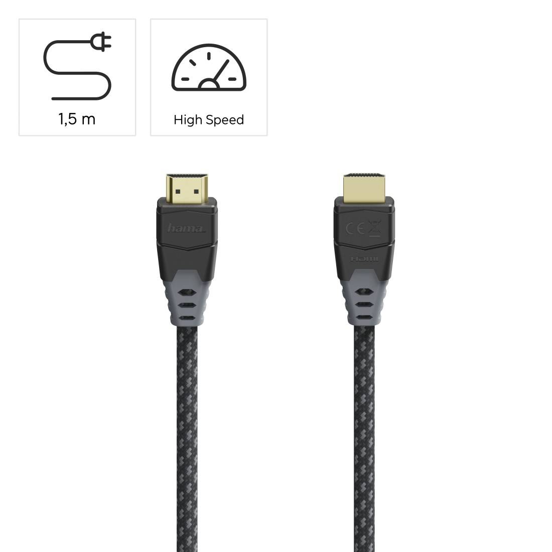 hama 00205445 High Speed HDMI™-Kabel, St.-St., 8K, Ethernet, Gewebe, vergoldet, 1,5 m