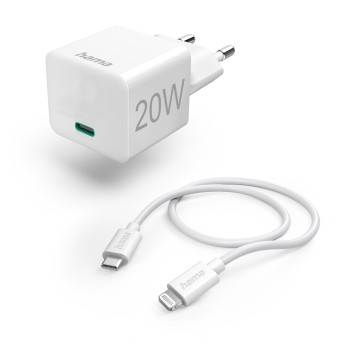 hama 00201620 Schnellladegerät mit Ladekabel Lightning, Mini-Ladegerät, PD, 20 W, 1 m, WS
