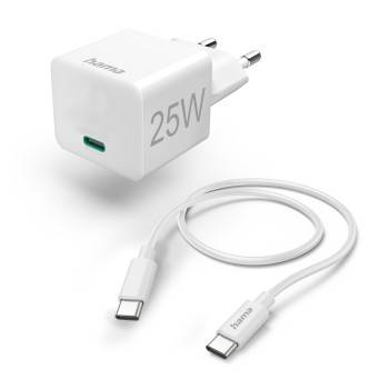 hama 00201624 Schnellladegerät mit Ladekabel USB-C, Mini-Ladegerät, PD, 25 W, 1,5 m, WS