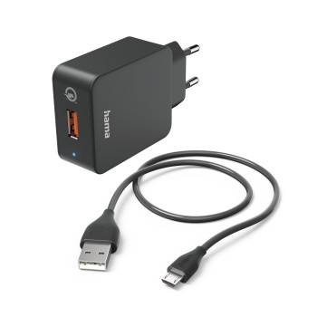 hama 00201621 Schnellladegerät mit Ladekabel Micro-USB, Qualcomm®, 19,5 W, 1,5 m, Schwarz
