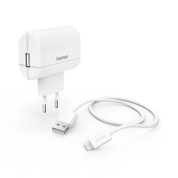 hama 00201619 Ladegerät mit Ladekabel Lightning, 12 W, 1,0 m, Weiß