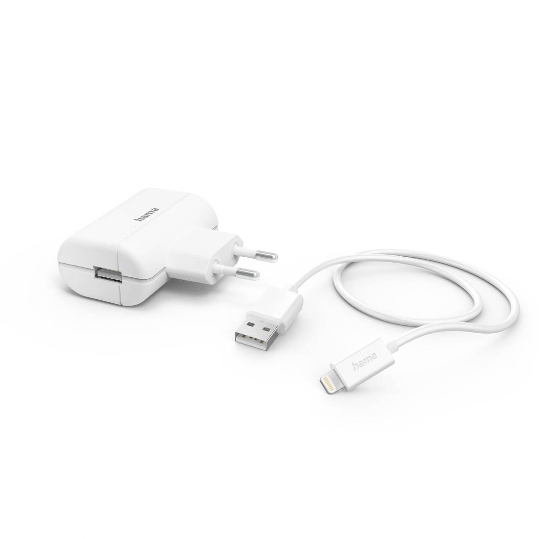 hama 00201619 Ladegerät mit Ladekabel Lightning, 12 W, 1,0 m, Weiß