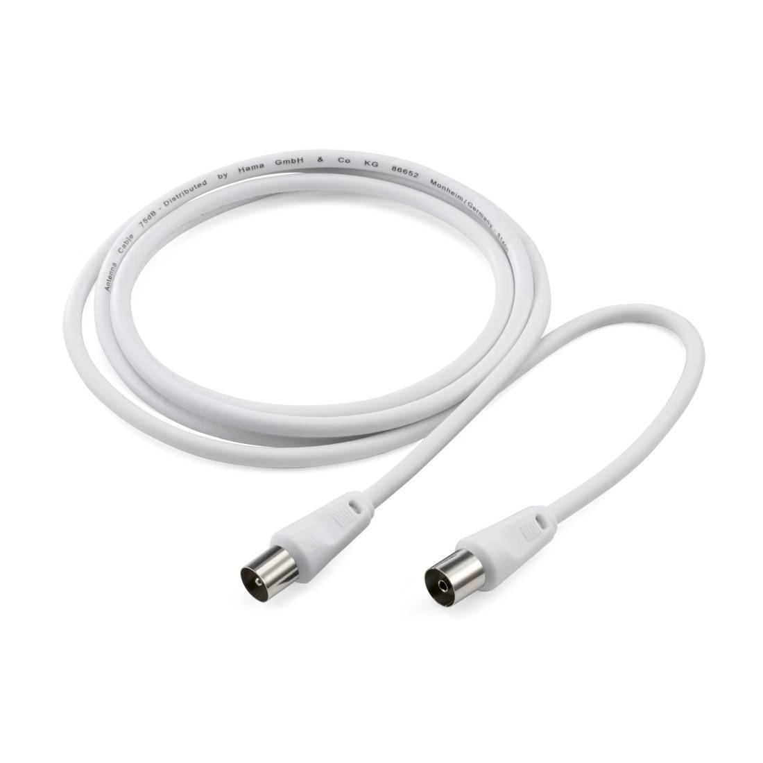hama 00205028 Antennen-Kabel, Koax-Stecker - Koax-Kupplung, 1,5 m, 75 dB, Weiß
