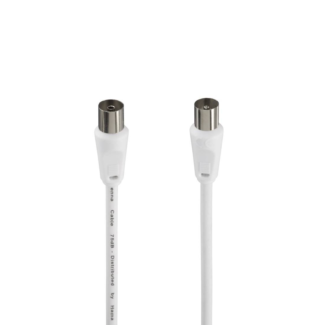 hama 00205030 Antennen-Kabel, Koax-Stecker - Koax-Kupplung, 5 m, 75 dB, Weiß