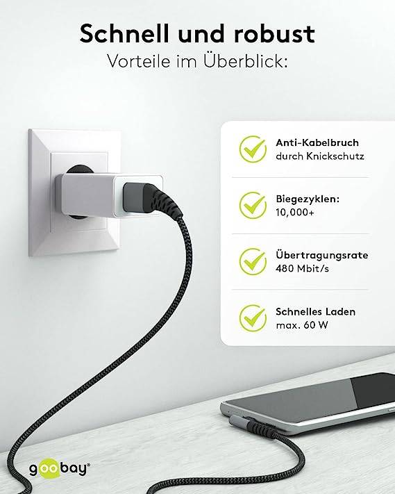 Goobay 64657 USB Kabel 2 m USB 2.0 USB C USB A Schwarz