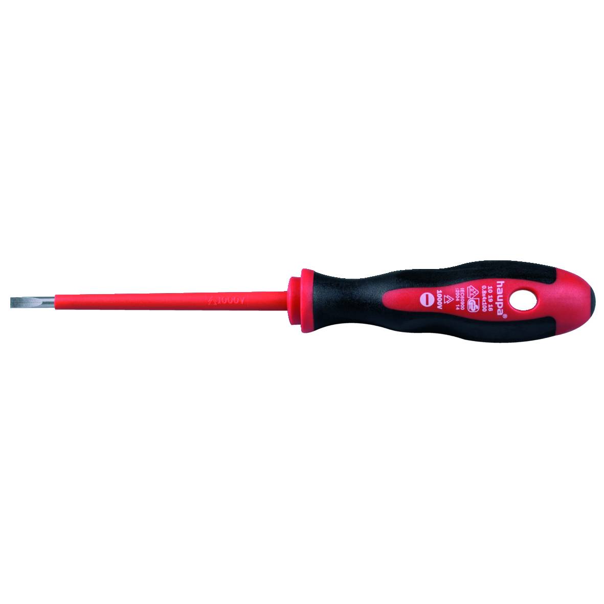 HAUPA VDE-Schlitz-Schraubendreher 4x100mm, isoliert, 2K-Griff, rot/schwarz, 1 Stk.