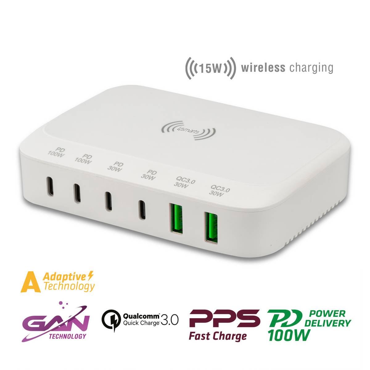 4smarts 7in1 GaN Ladestation 100W Wireless Charger, weiß