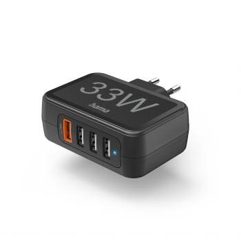 hama 00201629 Schnellladegerät, 4x USB-A, 33 W, Schwarz