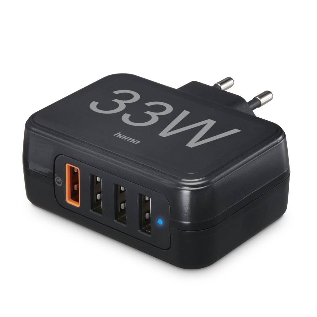 hama 00201629 Schnellladegerät, 4x USB-A, 33 W, Schwarz