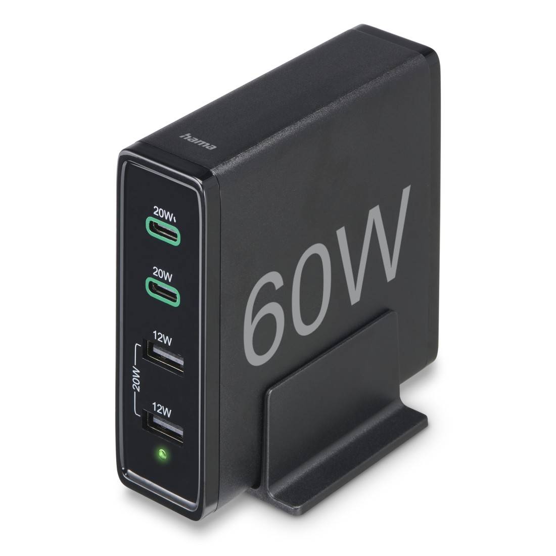 hama 00201628 Ladestation 4 Ports, Schnellladegerät, 2x USB-C, 2x USB-A, PD, 60 W, SW