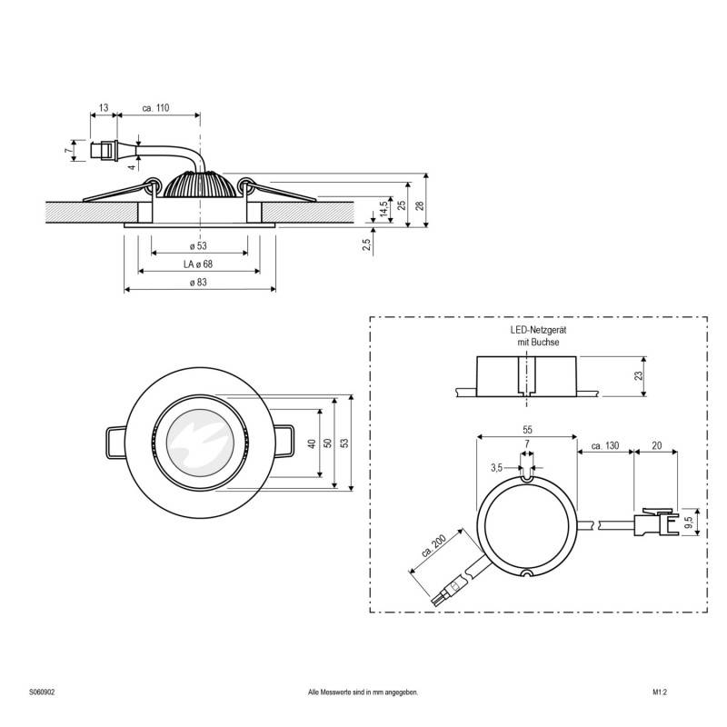 LED Einbauleuchte 230V 830 dim. sw S060902