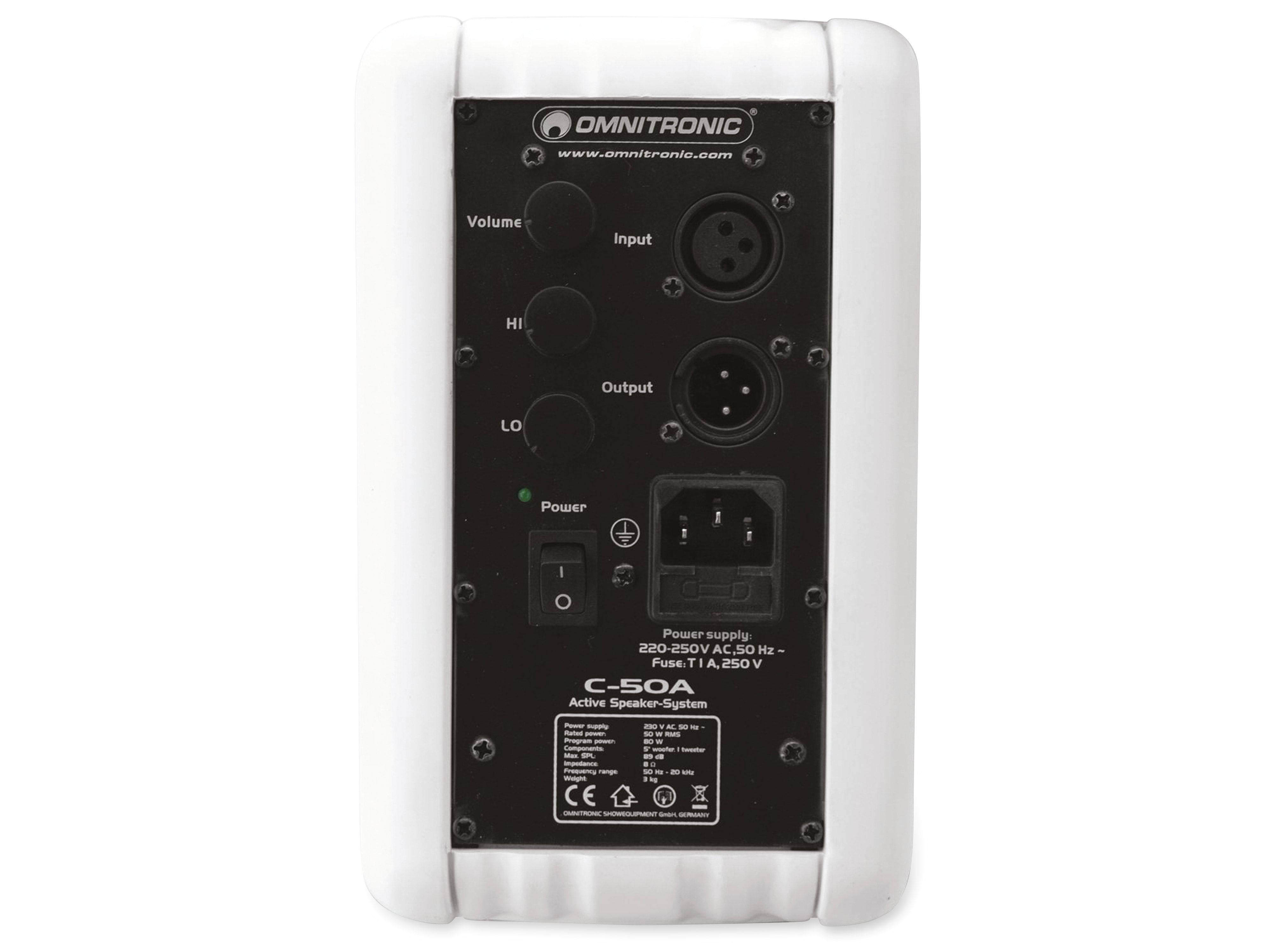 Omnitronic 11036717, 2-Wege, 2.0 Kanäle, Verkabelt, 50 W, 50 - 20000 Hz, Weiß