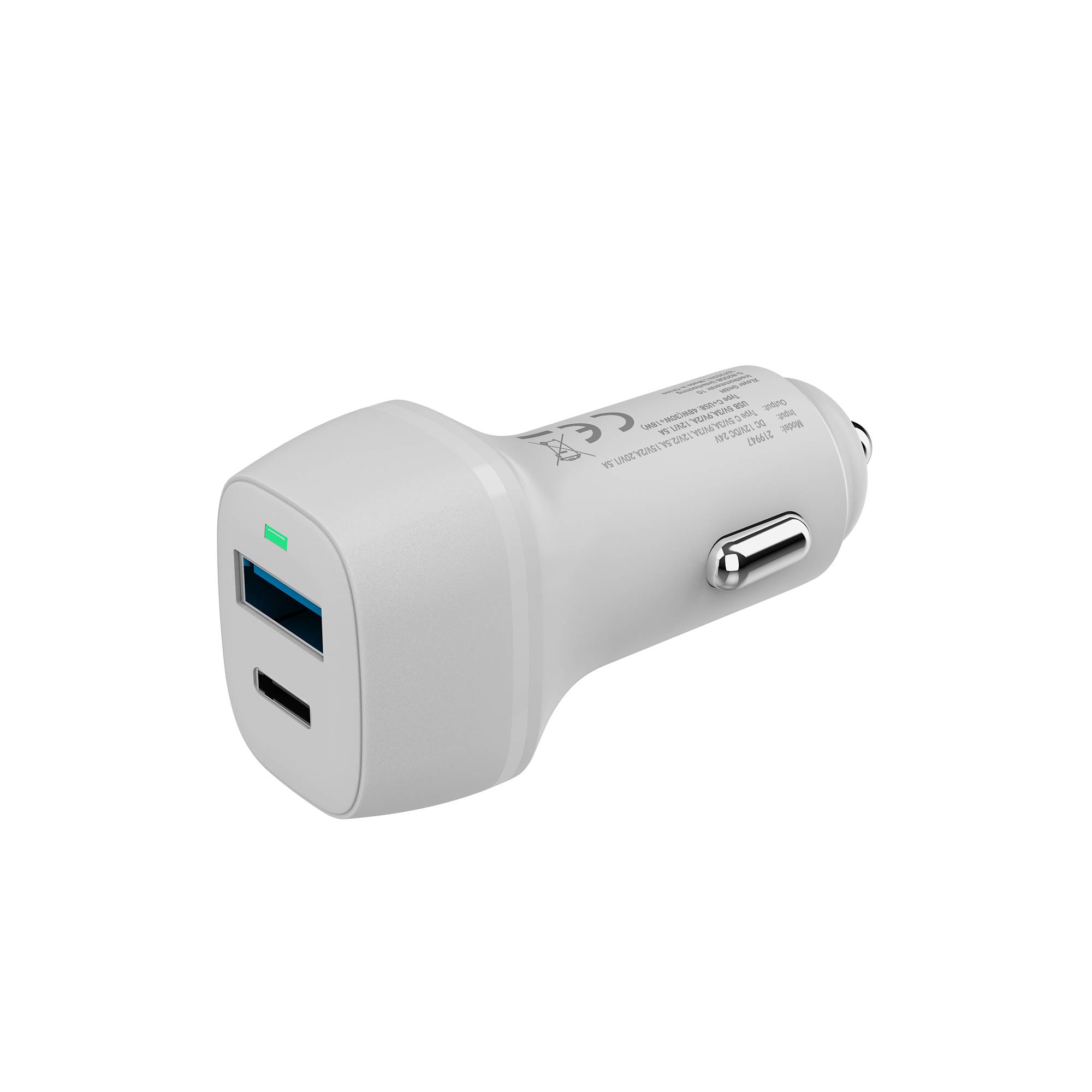 Kfz-Ladegerät XLayer Typ C PD 48W / USB QC3.0 18W Dual Car Charger White