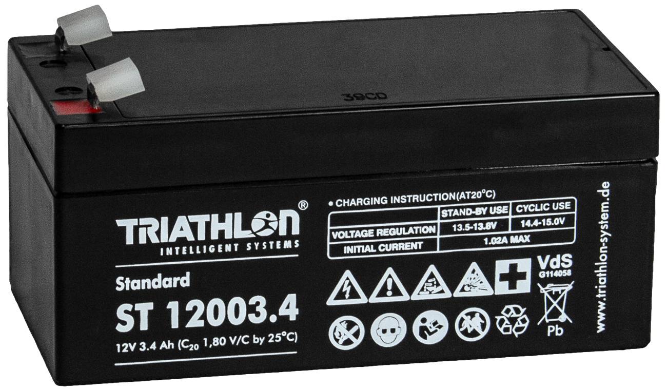 Triathlon Bleiakku ST 12003.4 12V 1.2Ah Bleifließ AGM (B x H x T) 67 x 67 x 134 mm Flachstecker 4.8 mm