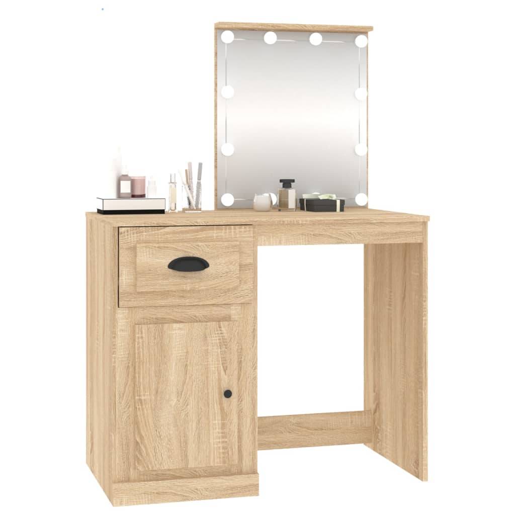 vidaXL Schminktisch mit LEDs Sonoma-Eiche 90x50x132,5 cm Holzwerkstoff