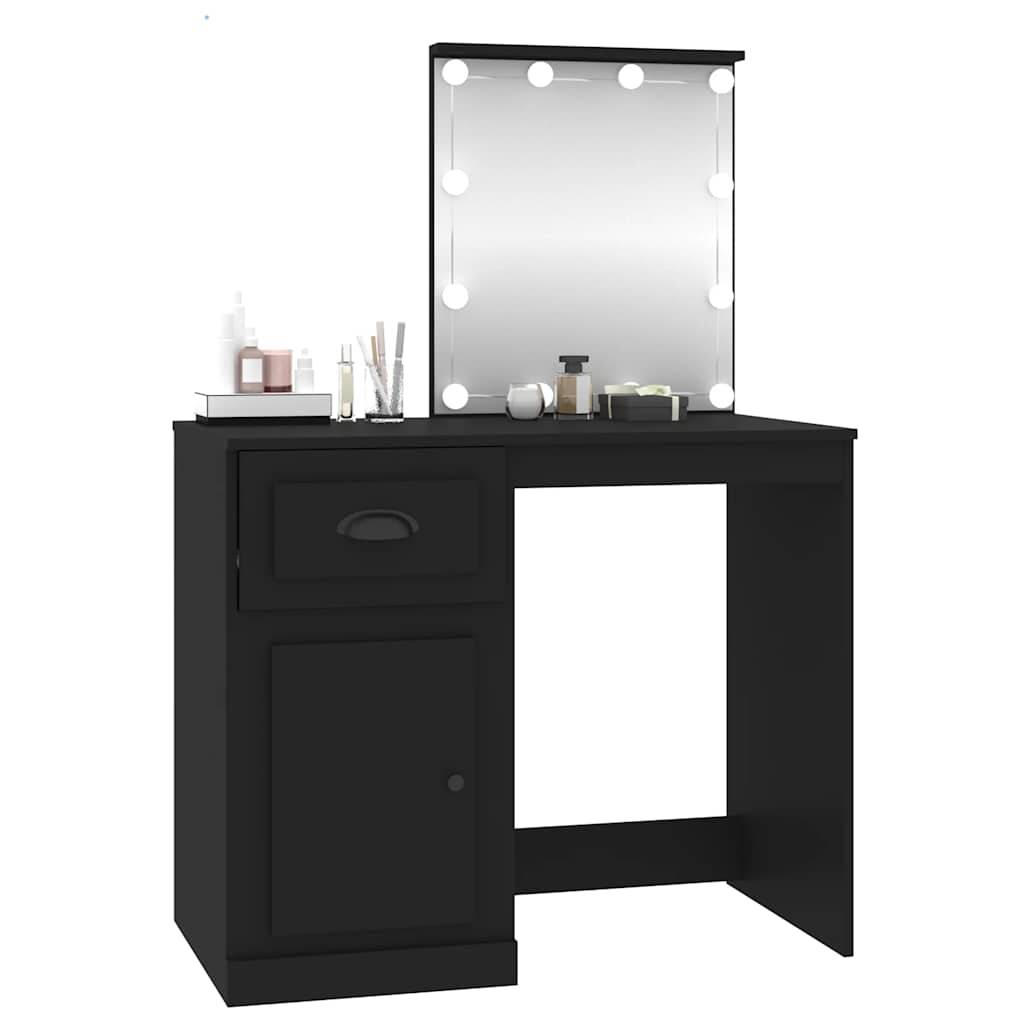 vidaXL Schminktisch mit LED Schwarz 90x50x132,5 cm Holzwerkstoff