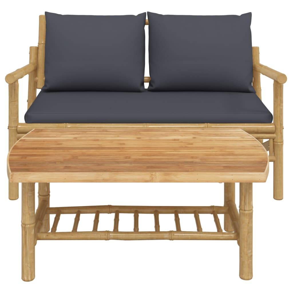 vidaXL 2-tlg. Garten-Lounge-Set mit Dunkelgrauen Kissen Bambus