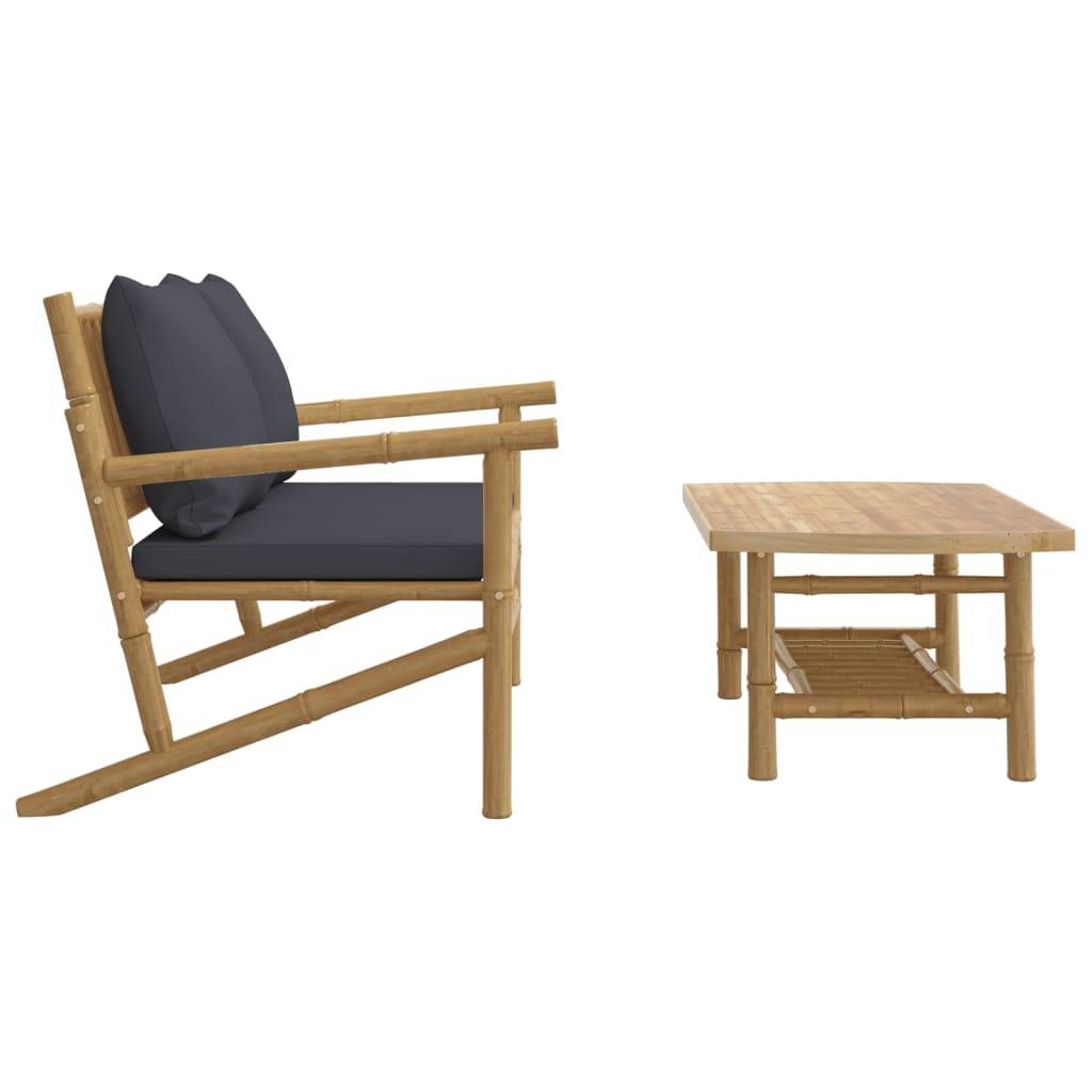 vidaXL 2-tlg. Garten-Lounge-Set mit Dunkelgrauen Kissen Bambus