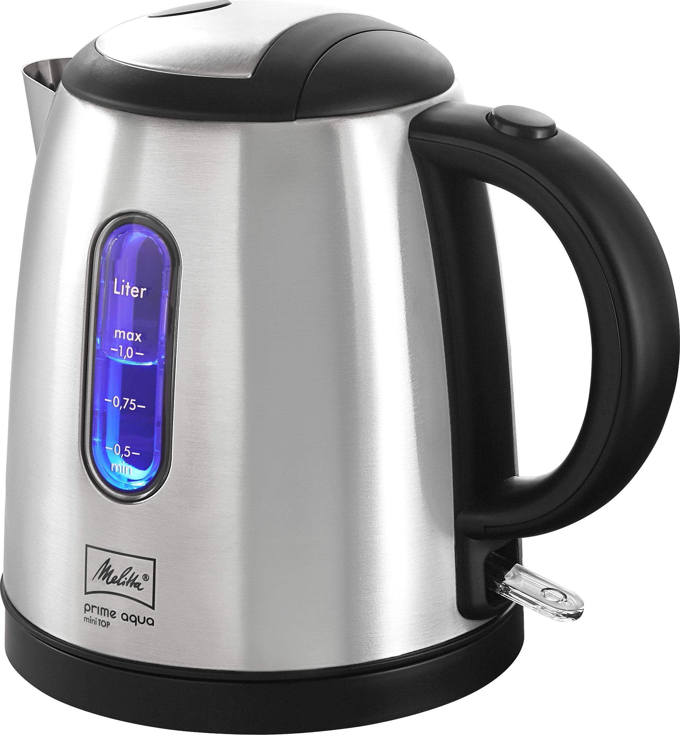 Melitta Prime Aqua Mini Top Wasserkocher schnurlos, BPA-frei, Überhitzungsschutz Silber Fassungsvermögen: 1l