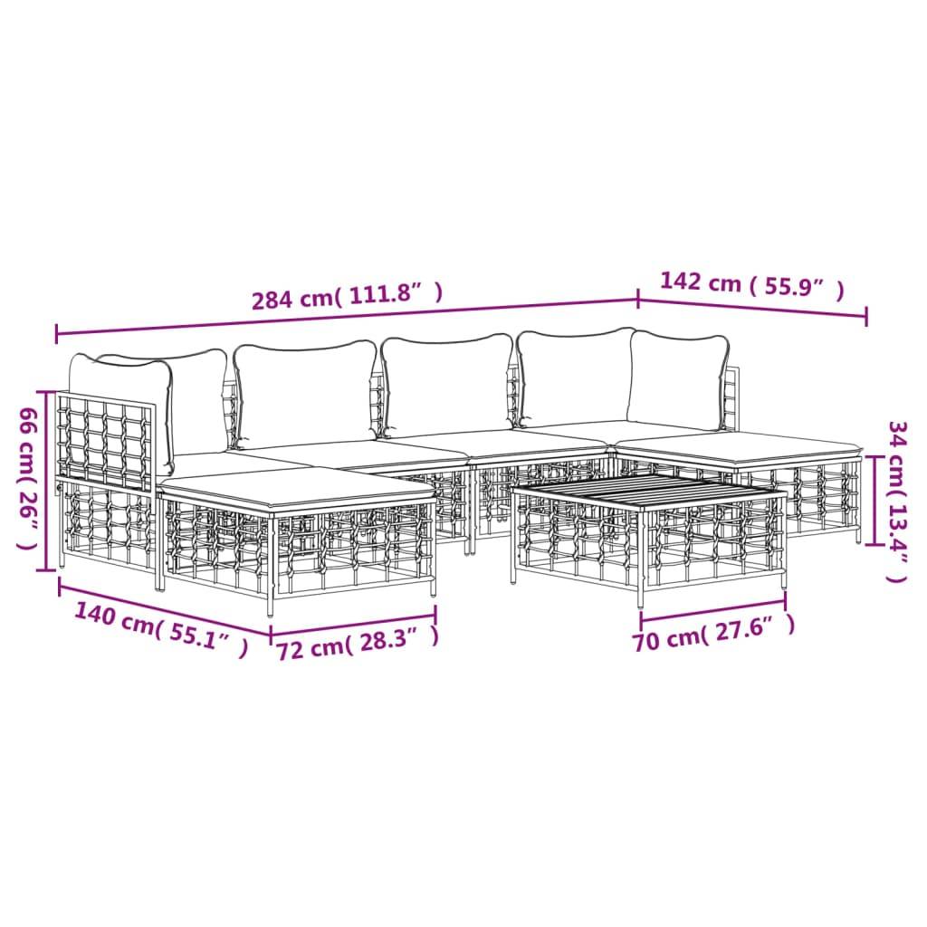 vidaXL 7-tlg. Garten-Lounge-Set mit Kissen Anthrazit Poly Rattan