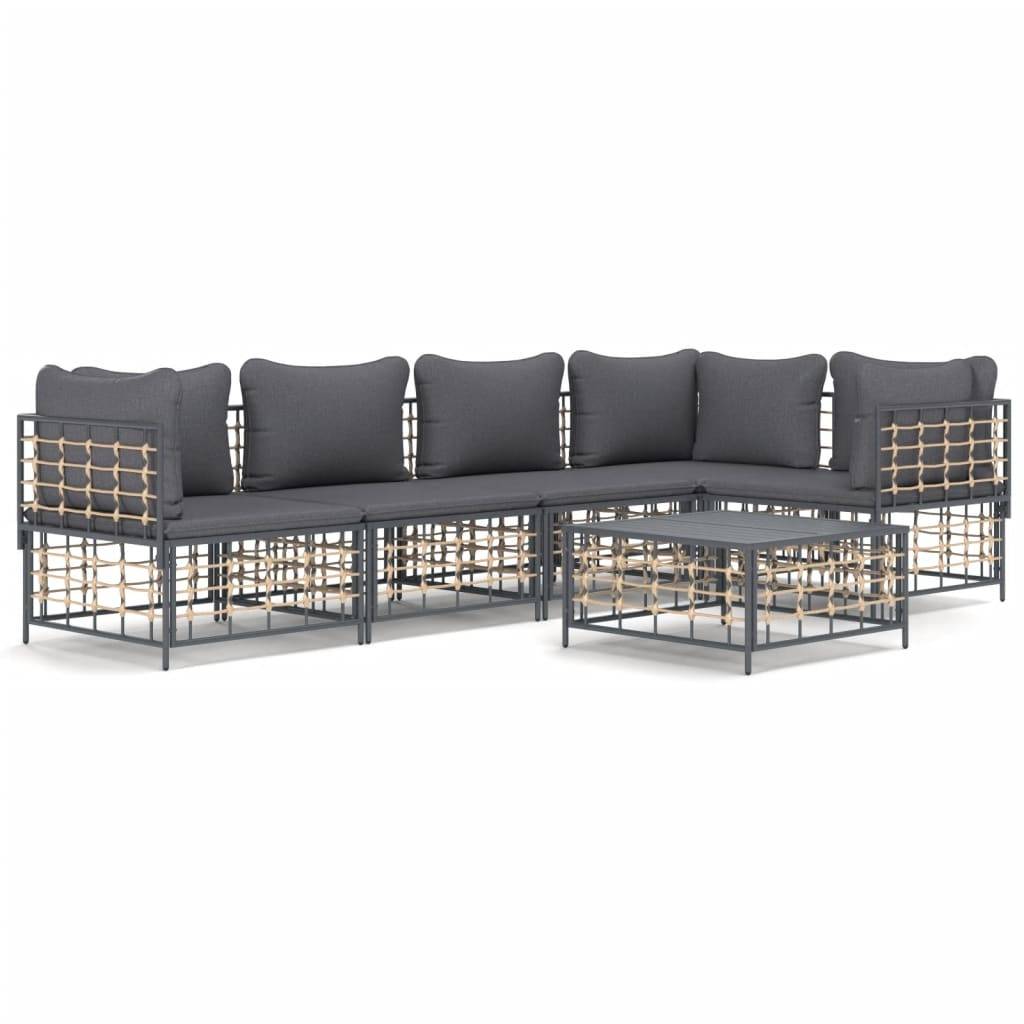 vidaXL 6-tlg. Garten-Lounge-Set mit Kissen Anthrazit Poly Rattan