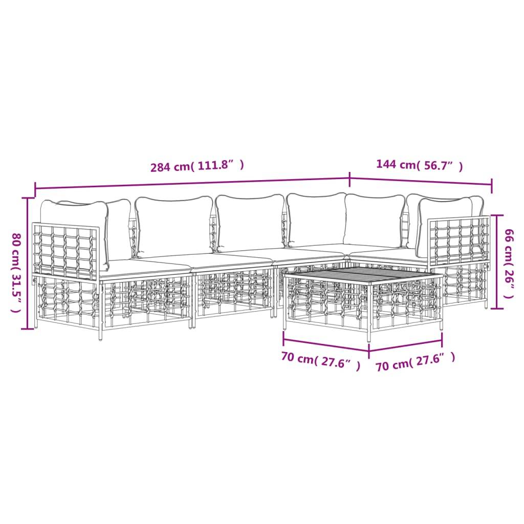 vidaXL 6-tlg. Garten-Lounge-Set mit Kissen Anthrazit Poly Rattan