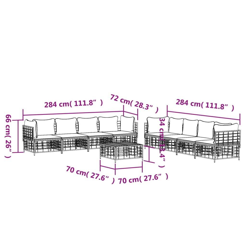 vidaXL 9-tlg. Garten-Lounge-Set mit Kissen Anthrazit Poly Rattan