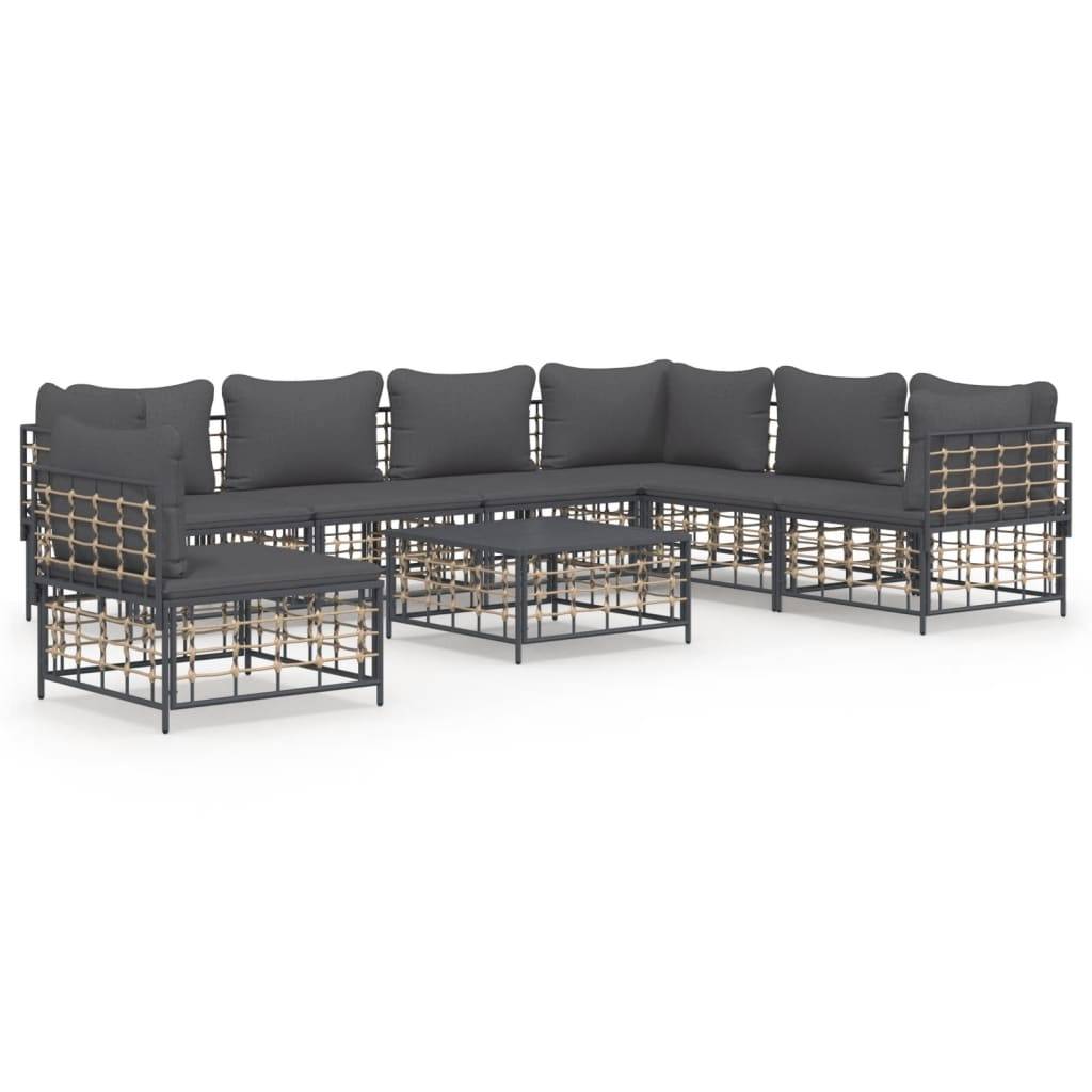 vidaXL 8-tlg. Garten-Lounge-Set mit Kissen Anthrazit Poly Rattan
