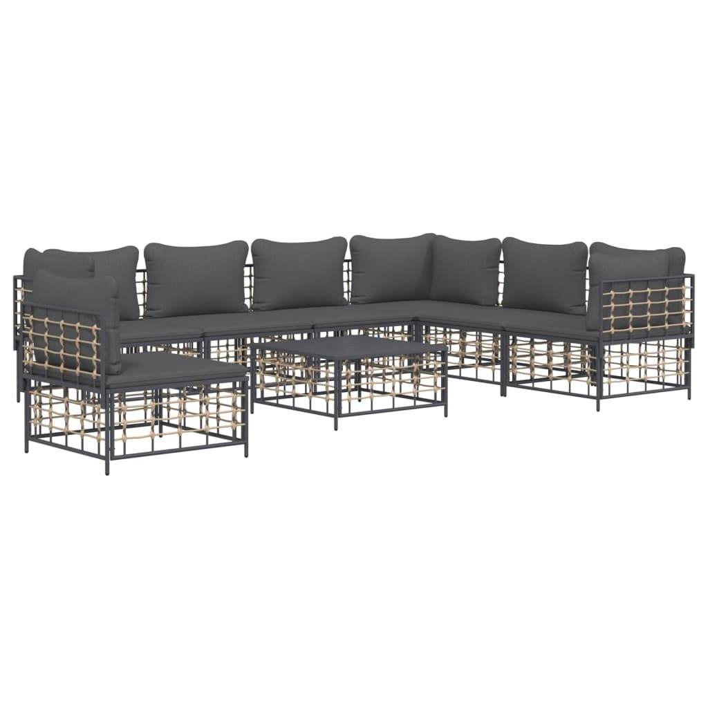 vidaXL 8-tlg. Garten-Lounge-Set mit Kissen Anthrazit Poly Rattan
