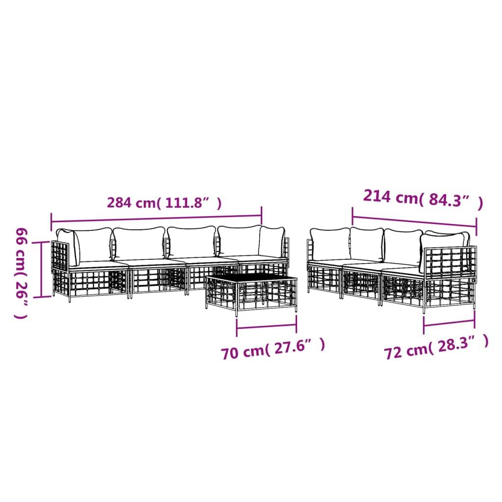 vidaXL 8-tlg. Garten-Lounge-Set mit Kissen Anthrazit Poly Rattan