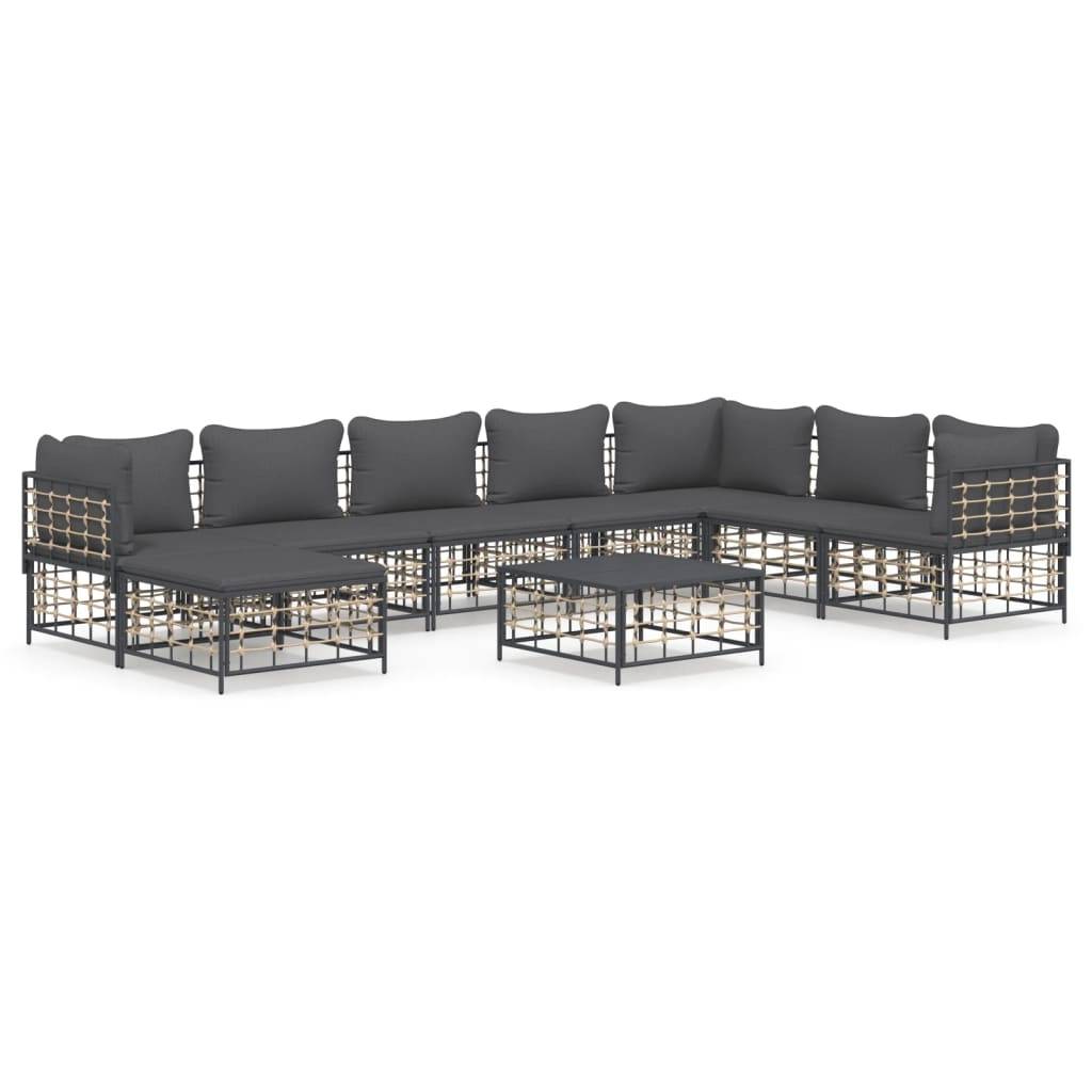 vidaXL 9-tlg. Garten-Lounge-Set mit Kissen Anthrazit Poly Rattan