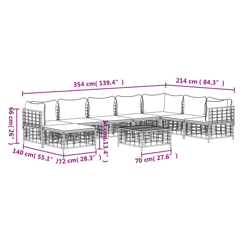 vidaXL 9-tlg. Garten-Lounge-Set mit Kissen Anthrazit Poly Rattan