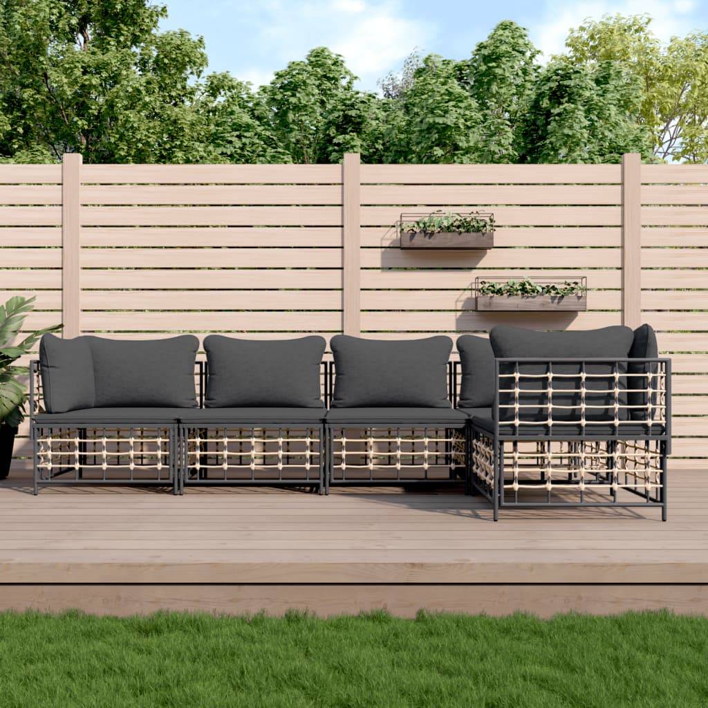vidaXL 5-tlg. Garten-Lounge-Set mit Kissen Anthrazit Poly Rattan