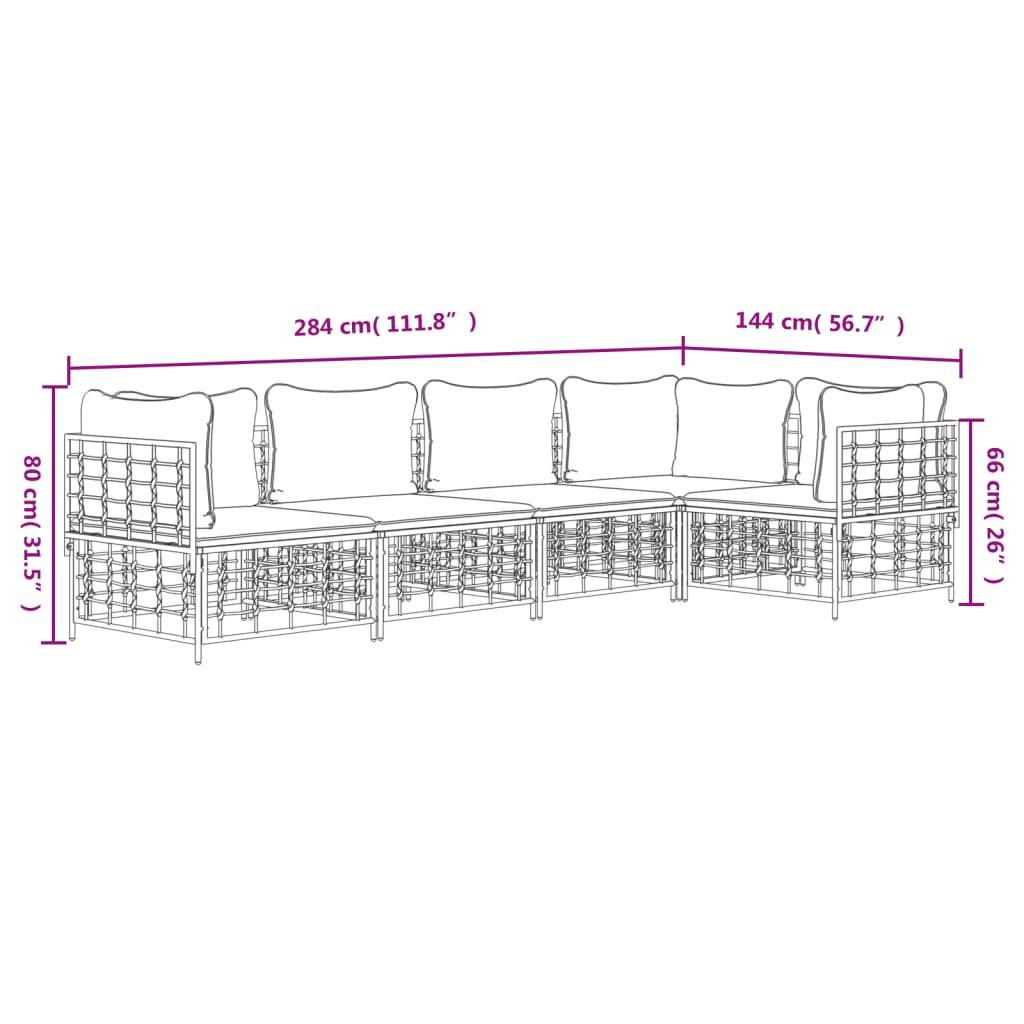 vidaXL 5-tlg. Garten-Lounge-Set mit Kissen Anthrazit Poly Rattan