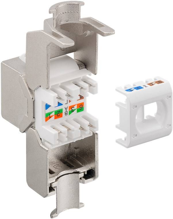 Goobay 61129 Keystone Modul RJ45 Buchse / CAT 8.1 Netzwerkstecker 2000 MHz / STP Ethernet LAN Buchse 8P8C / LSA / Metall