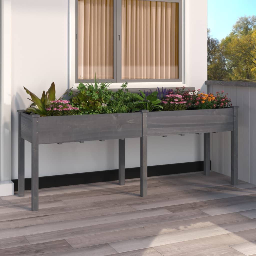 vidaXL Pflanzkübel mit Einsatz Grau 203x53x76 cm Massivholz Tanne