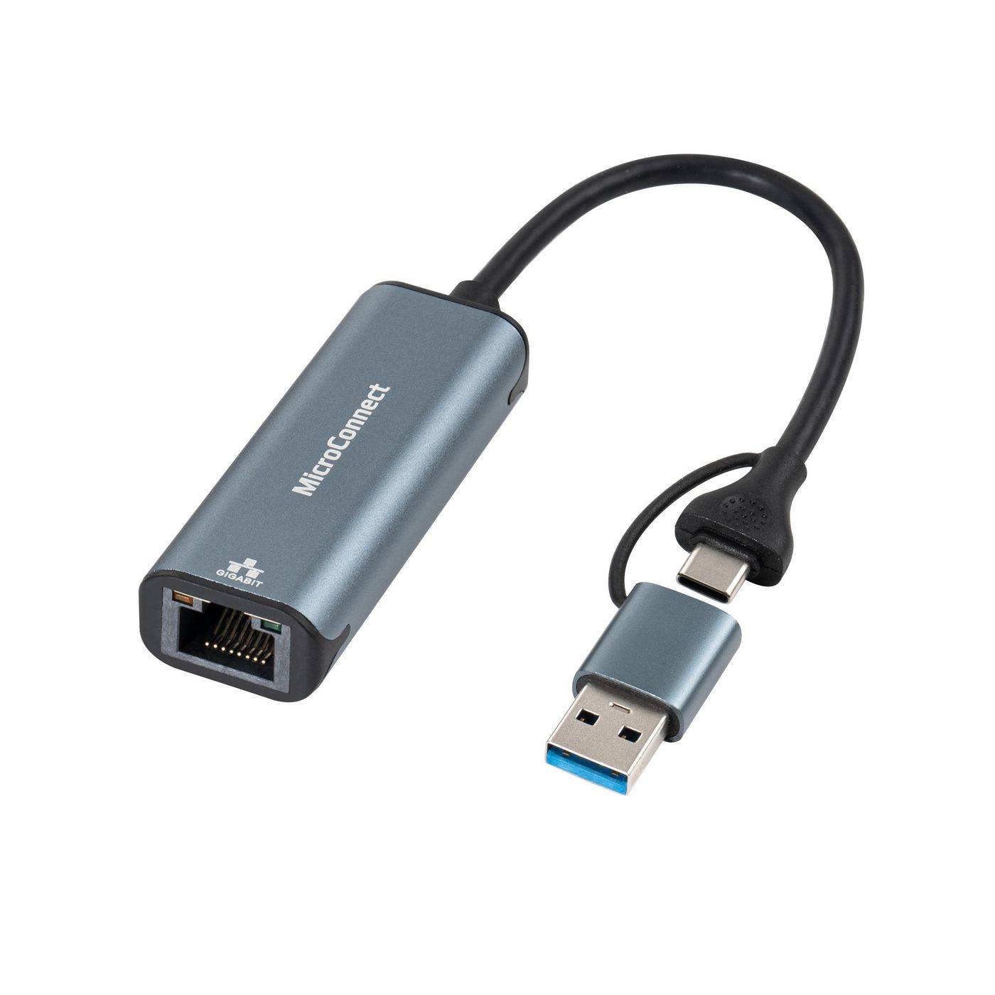 MicroConnect USB-C / A to RJ45 network Gigabit Adapter