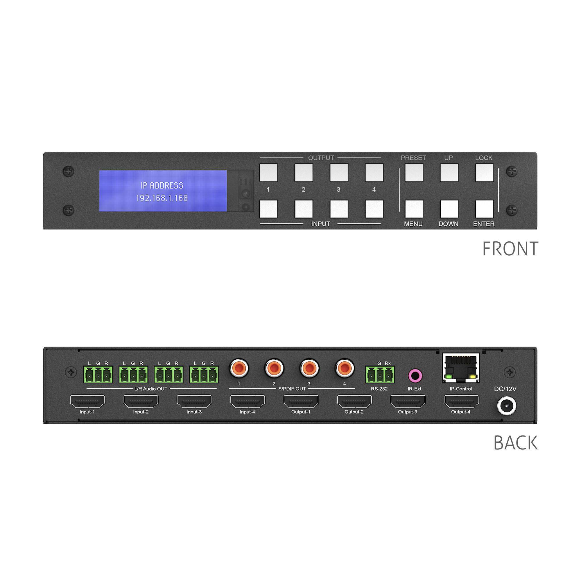 4x4 4K 18Gbps HDMI Matrix mit Audioauskopplung