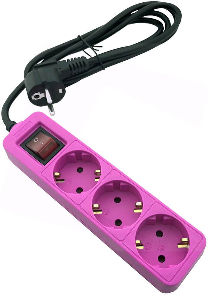 ENTAC Steckdosenleiste 3fach Schalter pink - Steckdosenleiste
