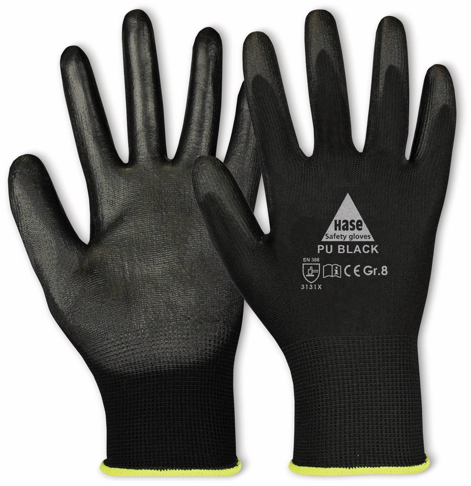 HASE SAFETY GLOVES Arbeitshandschuhe PU, PU black, EN 388, EN 420, schwarz, Größe 7