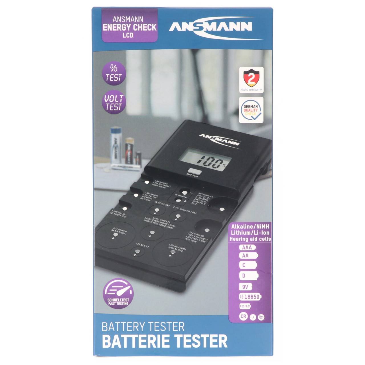 Ansmann Batterie Tester ENERGY CHECK LCD für Alkaline NiMH Lithium Li-ion Hörgeräte-Zellen Schnelltest
