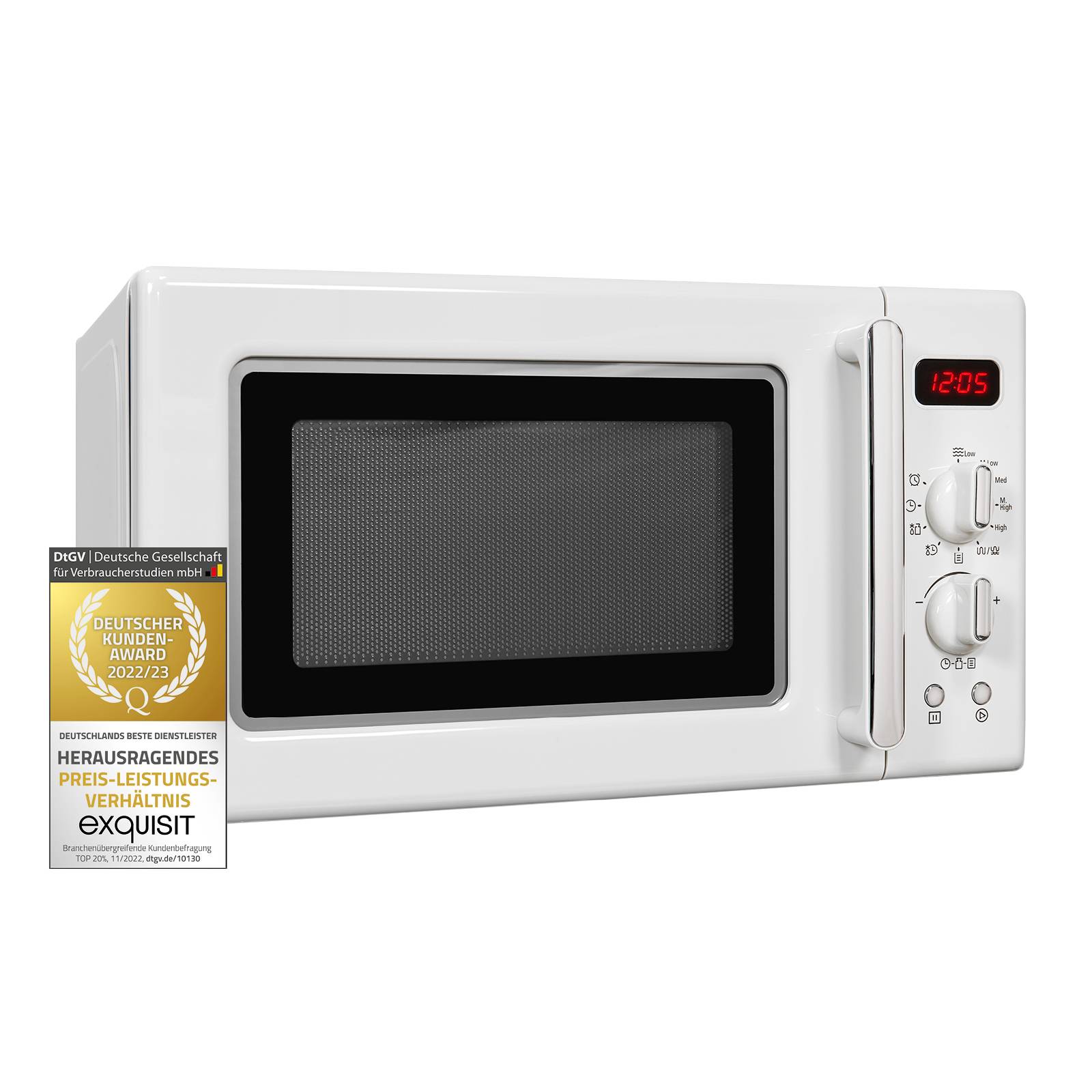 Exquisit Retro Mikrowelle RMW720-3GDIG weiss | 20 Liter | 1000 W Grill | Digitale Anzeige | Drehteller | Retro Style