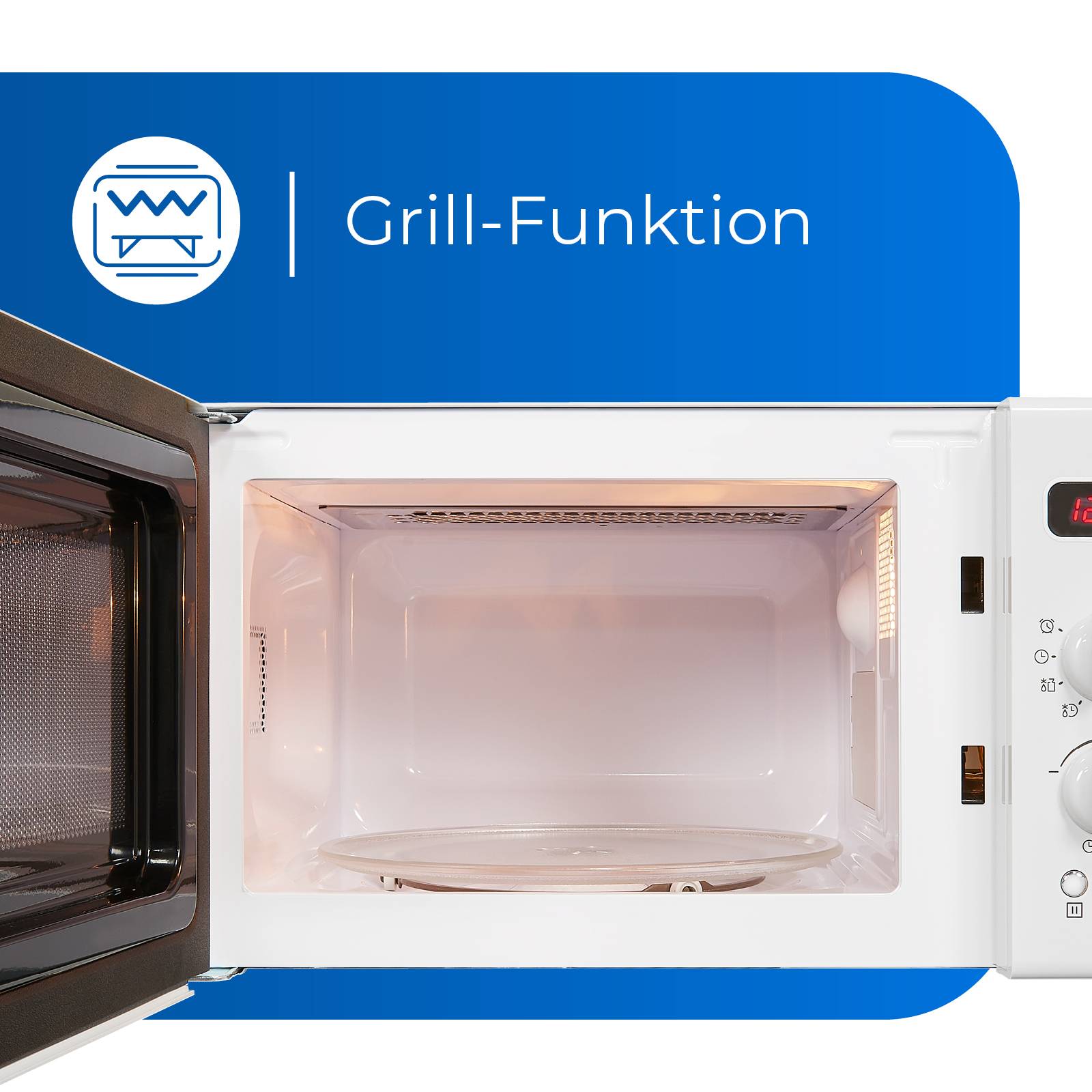 Exquisit Retro Mikrowelle RMW720-3GDIG weiss | 20 Liter | 1000 W Grill | Digitale Anzeige | Drehteller | Retro Style