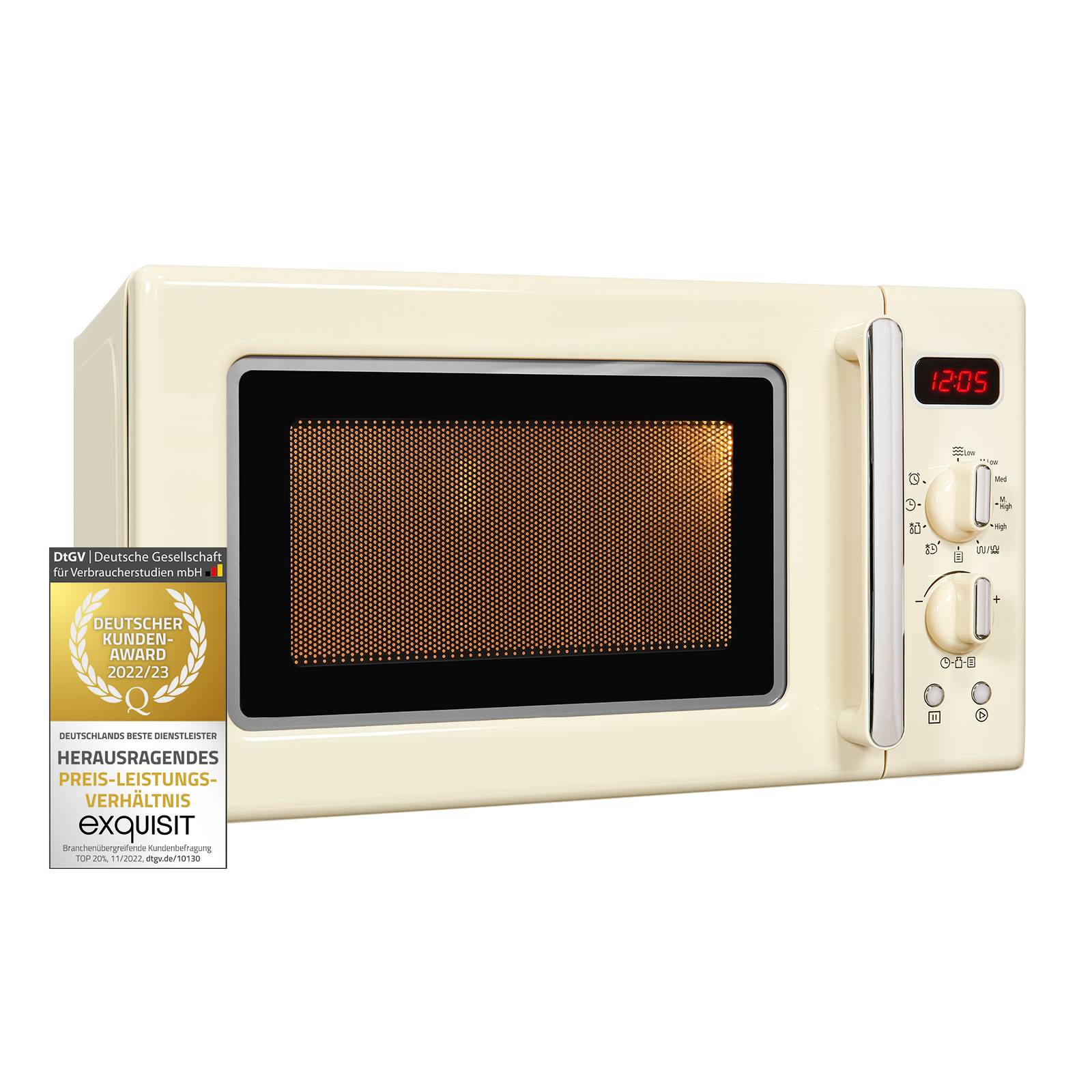 Exquisit Retro Mikrowelle RMW720-3GDIG creme | 20 Liter | 1000 W Grill | Digitale Anzeige | Drehteller | Retro Style