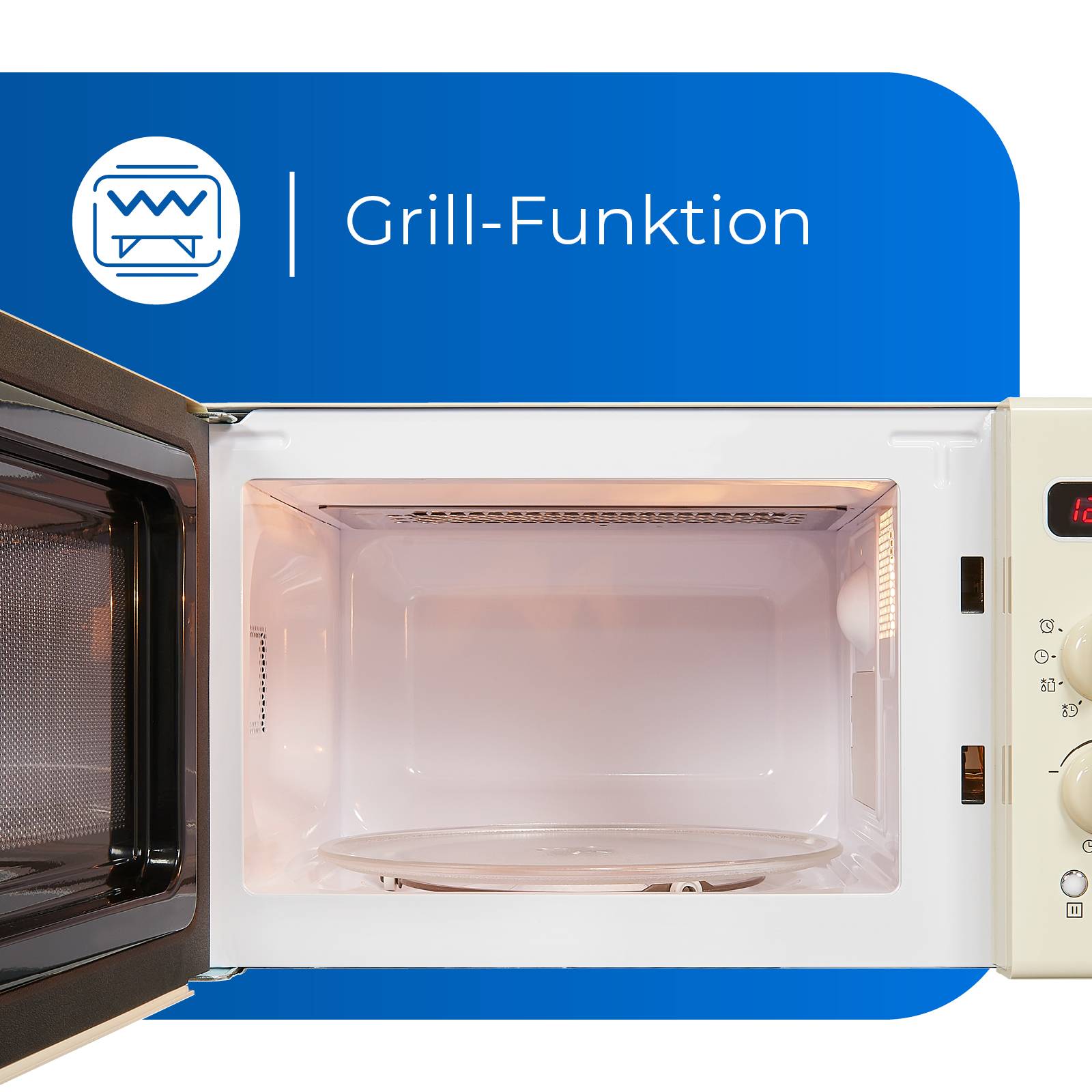 Exquisit Retro Mikrowelle RMW720-3GDIG creme | 20 Liter | 1000 W Grill | Digitale Anzeige | Drehteller | Retro Style