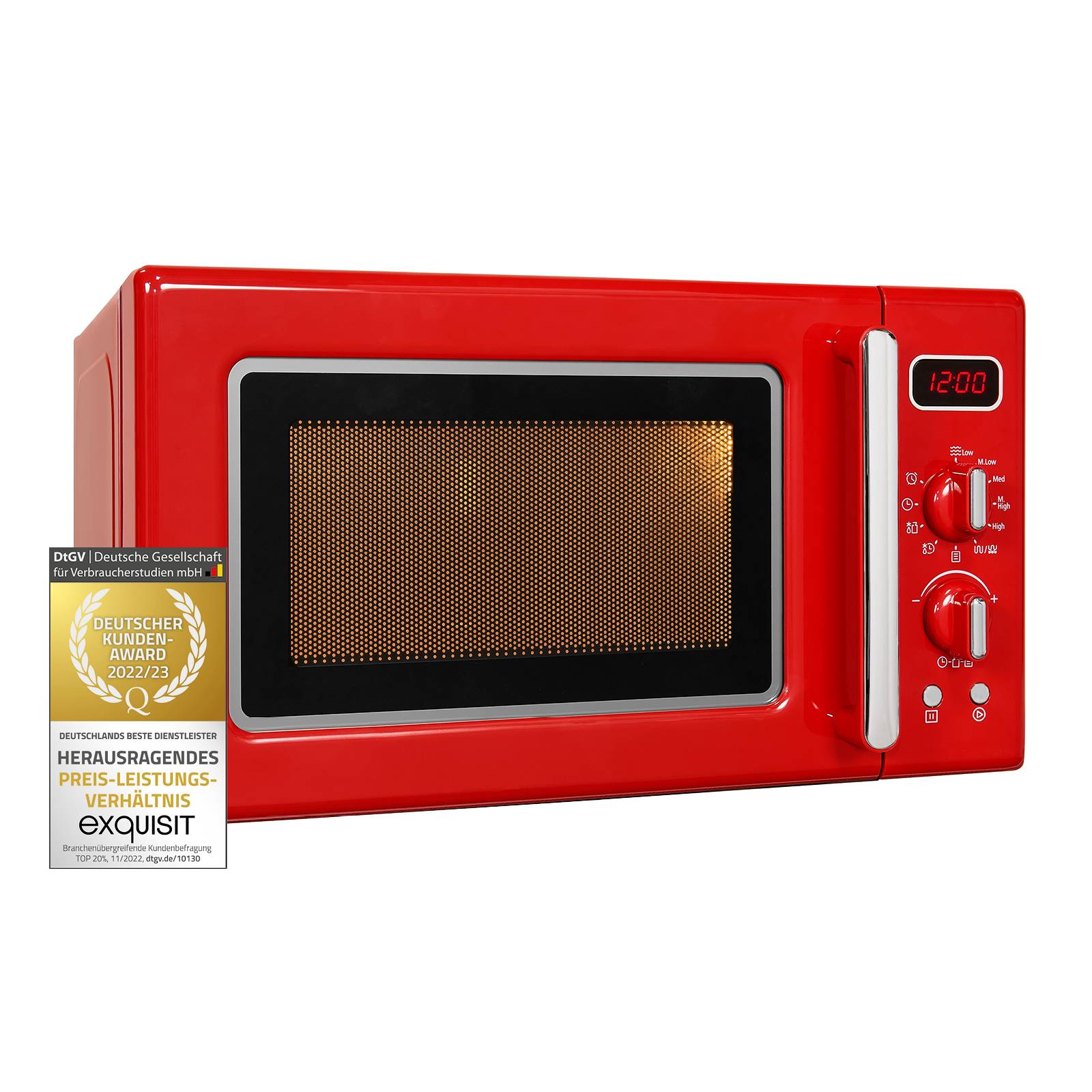 Exquisit Retro Mikrowelle RMW720-3GDIG rot | 20 Liter | 1000 W Grill | Digitale Anzeige | Drehteller | Retro Style