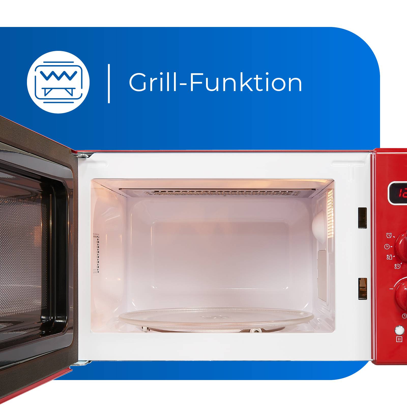 Exquisit Retro Mikrowelle RMW720-3GDIG rot | 20 Liter | 1000 W Grill | Digitale Anzeige | Drehteller | Retro Style