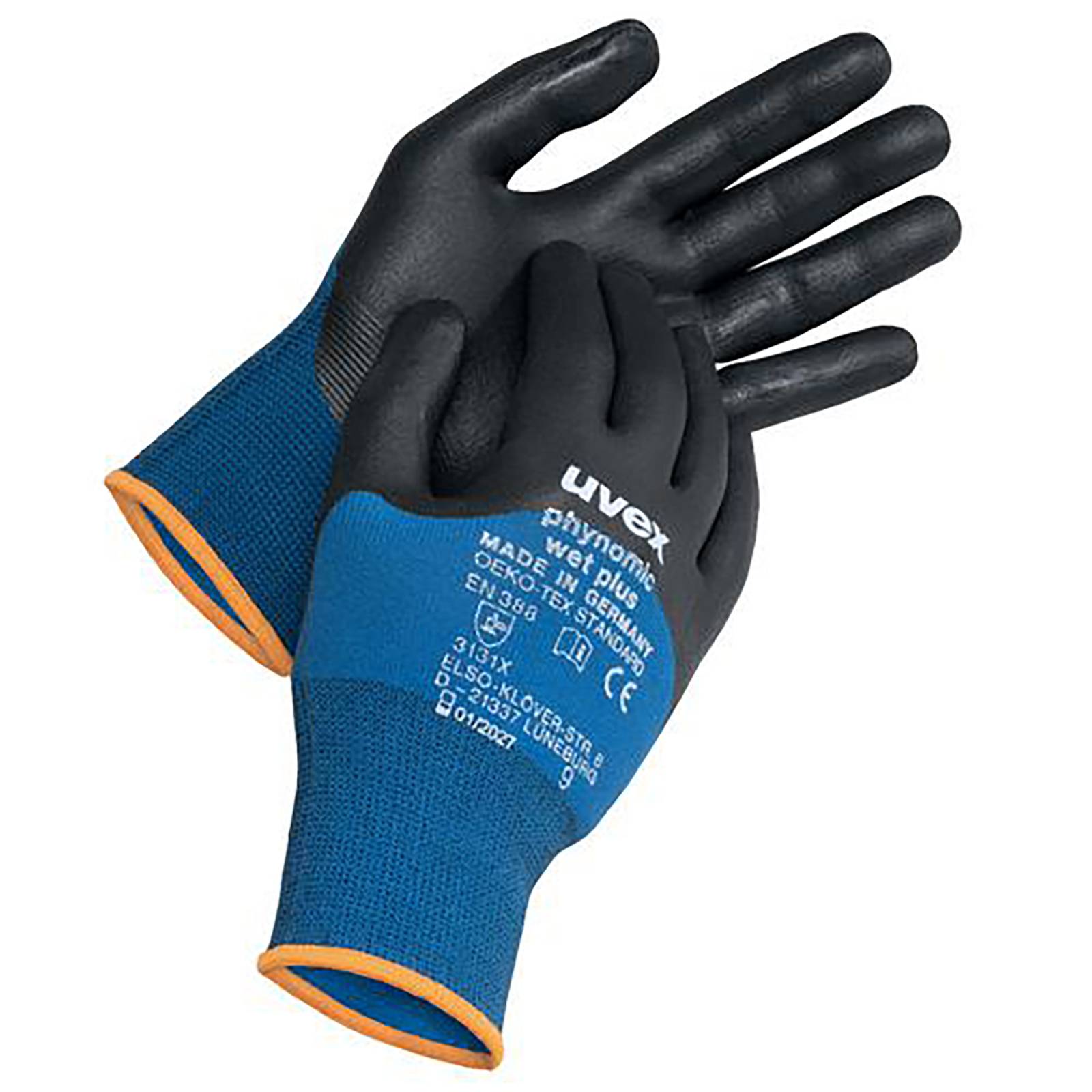 uvex Schutzhandschuh phynomic wet plus schwarz, blau Gr. 6