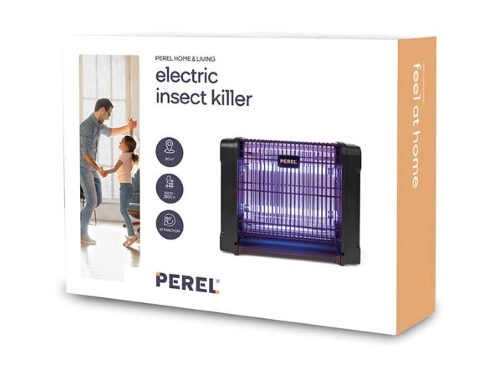 Perel Insektenvernichter, elektrisch, UV-LED, Hochspannungsgitter 2800 V, abnehmbare Auffangschale, 30 m², Schwarz