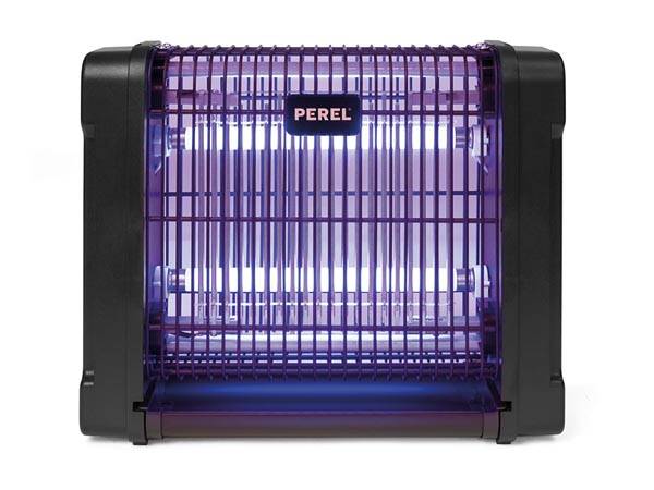 Perel Insektenvernichter, elektrisch, UV-LED, Hochspannungsgitter 2800 V, abnehmbare Auffangschale, 30 m², Schwarz